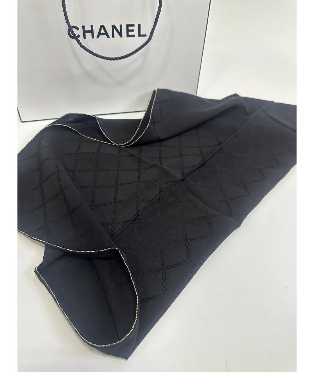CHANEL Черный шелковый платок, фото 4