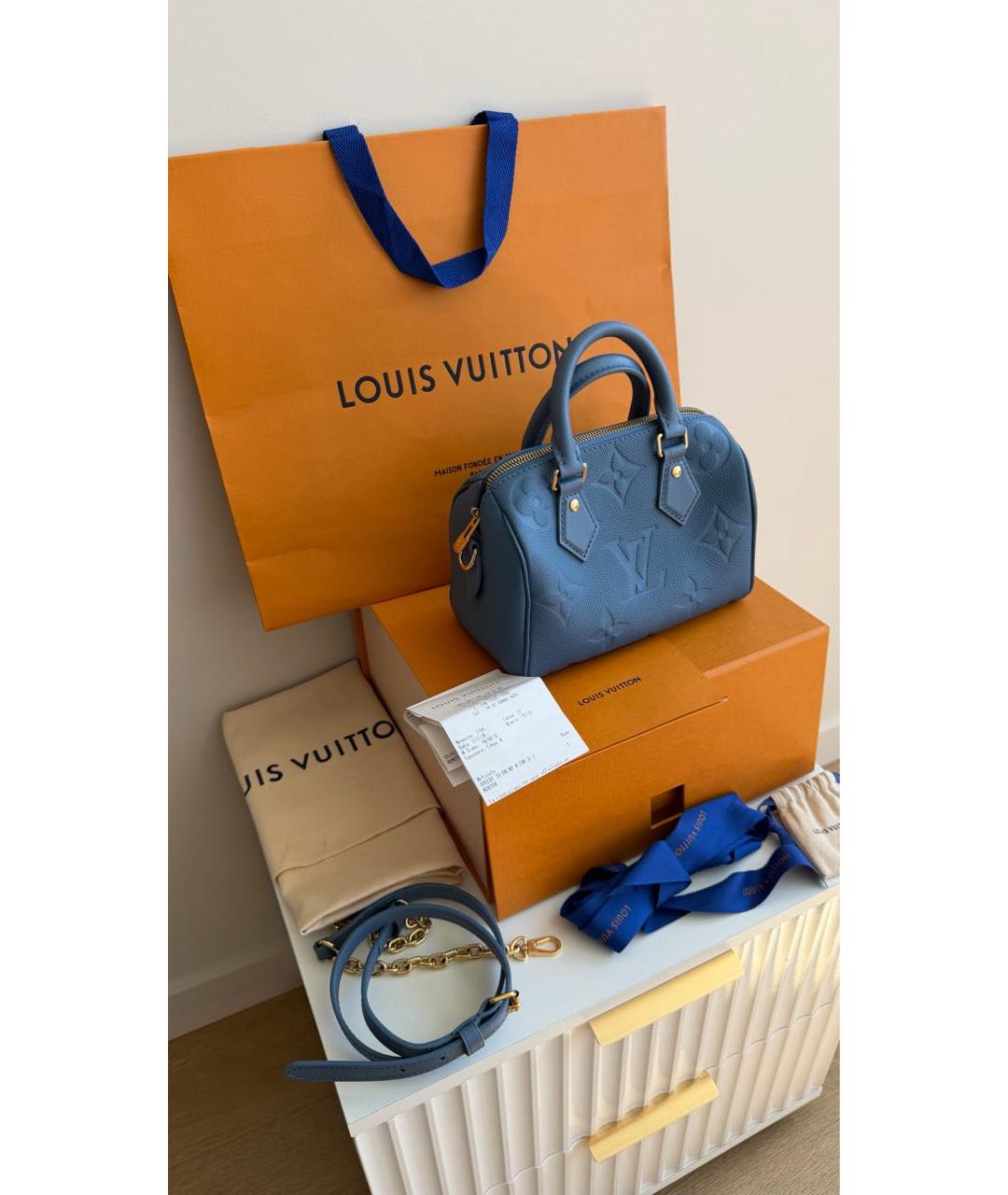 LOUIS VUITTON Голубая кожаная сумка с короткими ручками, фото 5