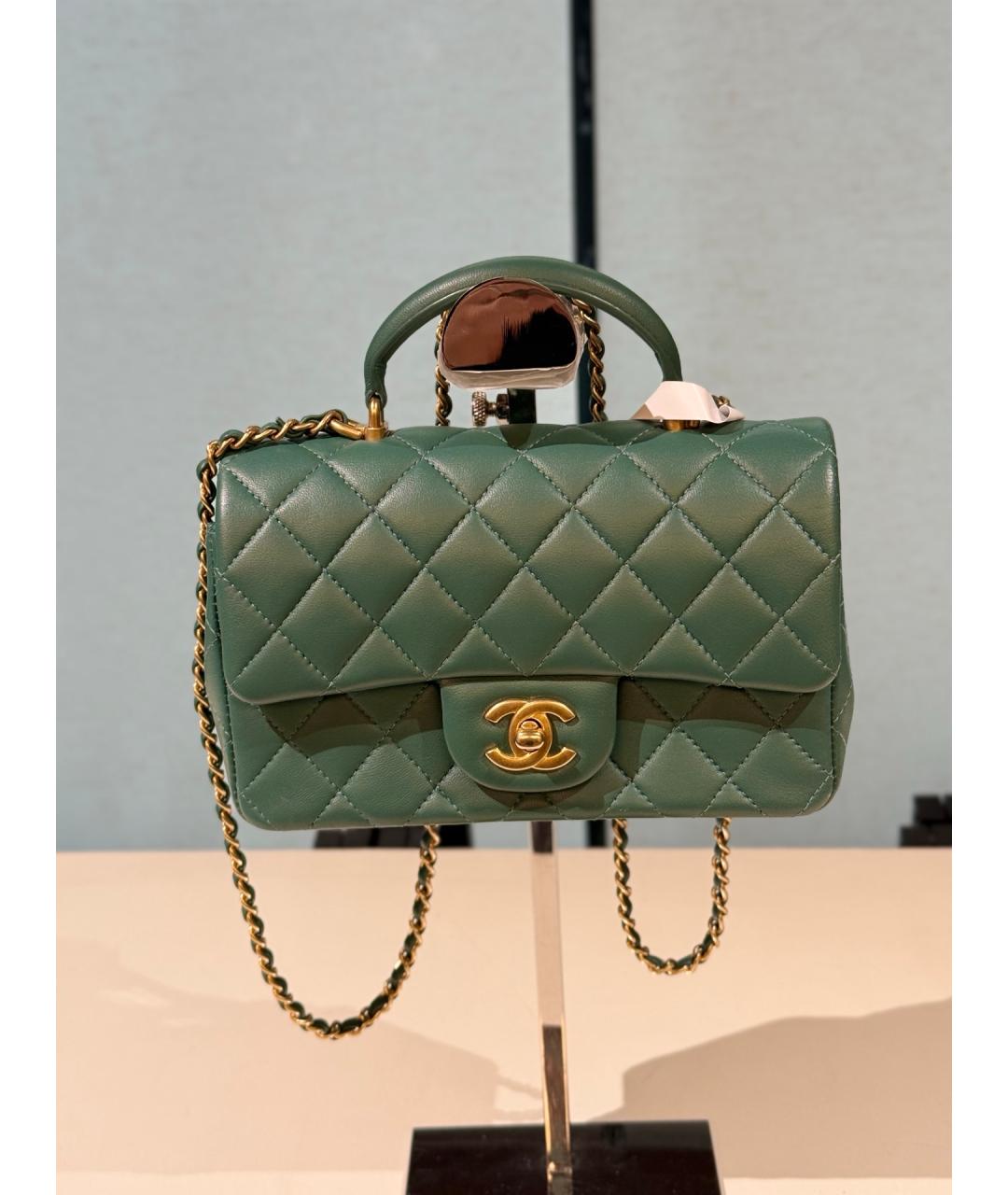 CHANEL Зеленая кожаная сумка через плечо, фото 7