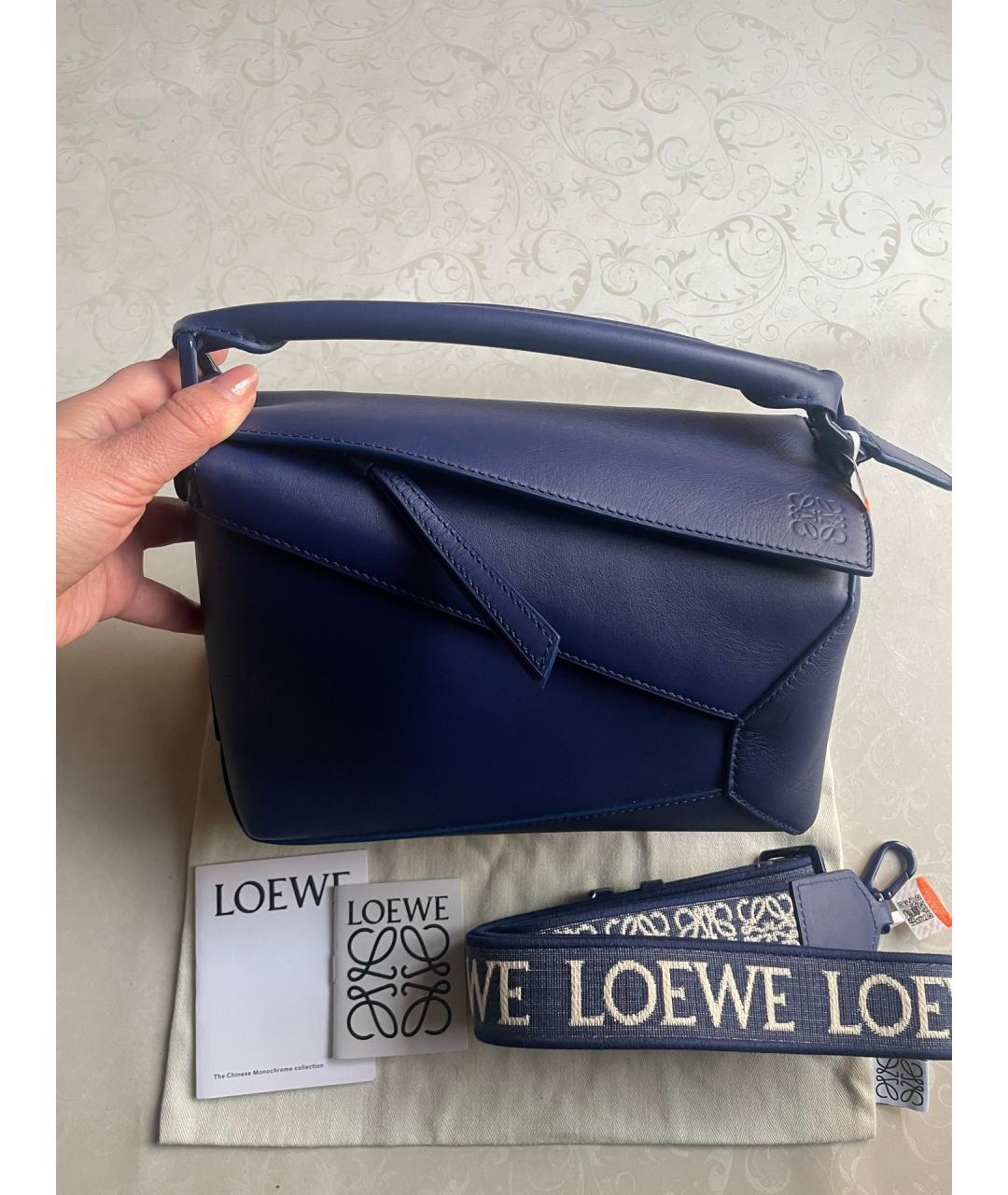LOEWE Синяя кожаная сумка с короткими ручками, фото 7