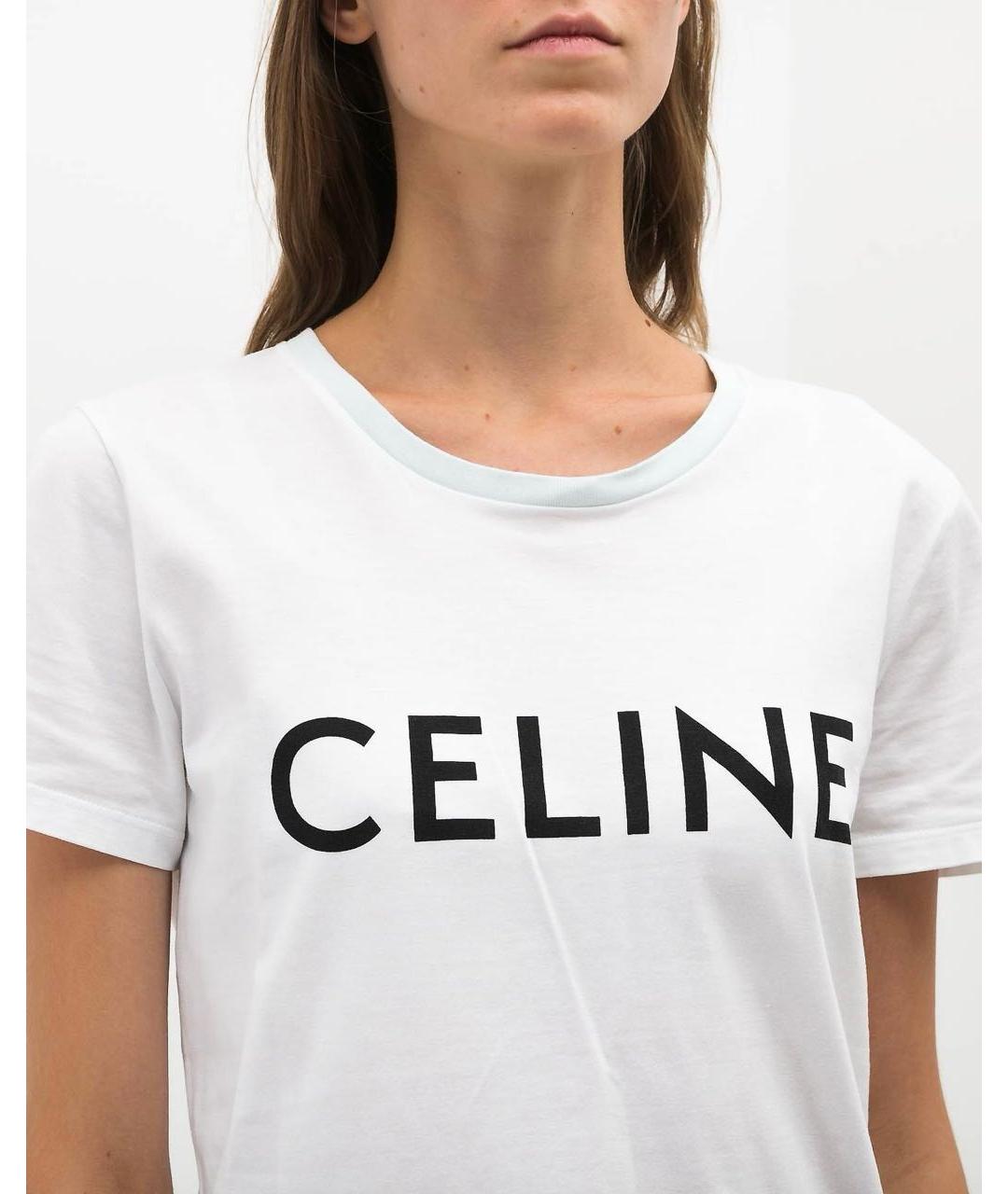 CELINE Белая хлопковая футболка, фото 6