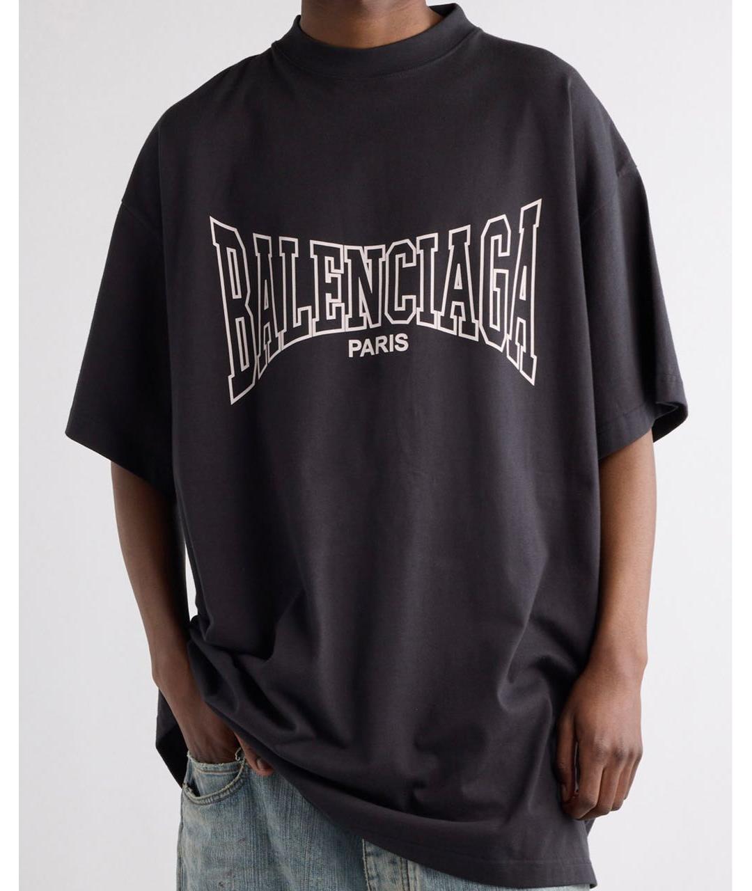 BALENCIAGA Антрацитовая хлопковая футболка, фото 4