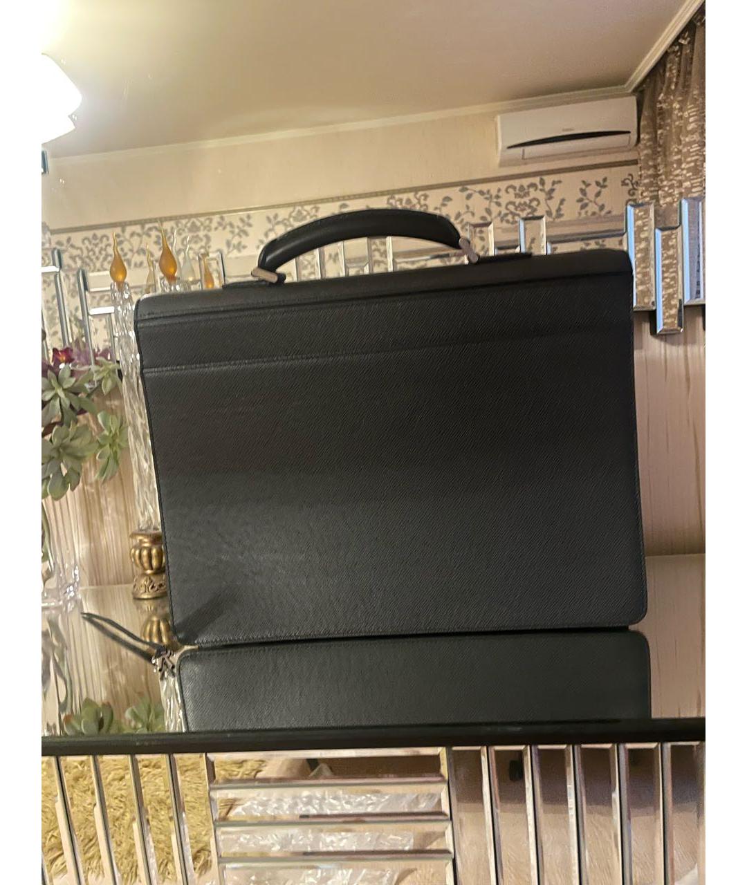 LOUIS VUITTON Черный кожаный портфель, фото 4