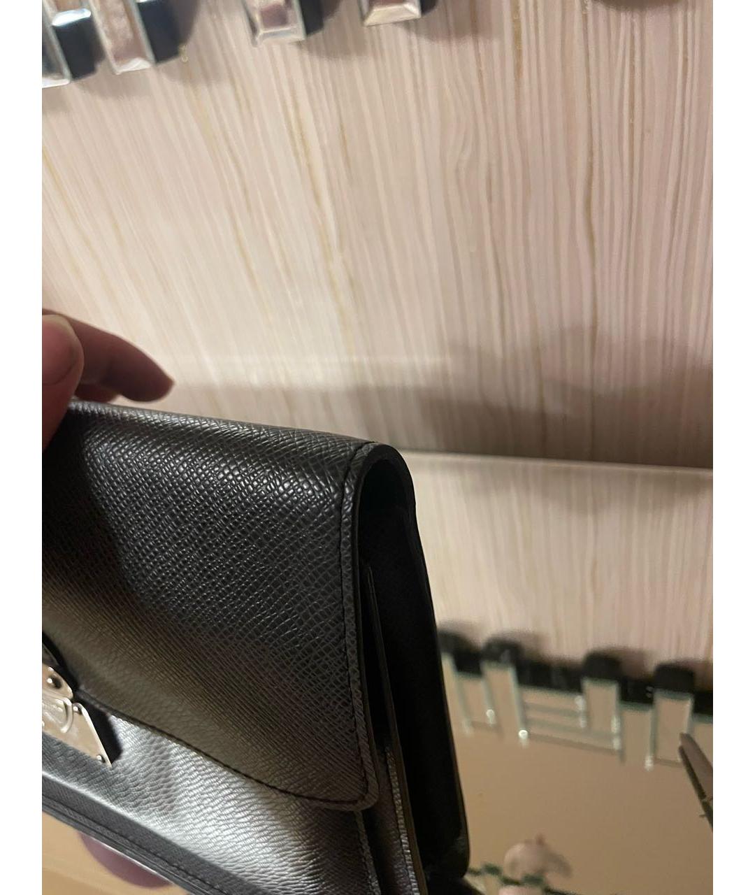 LOUIS VUITTON Черная кожаная барсетка, фото 8