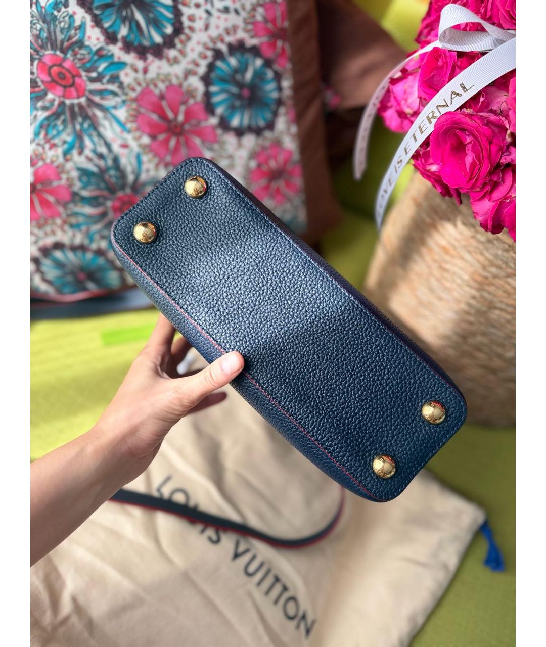 LOUIS VUITTON Темно-синяя кожаная сумка с короткими ручками, фото 3