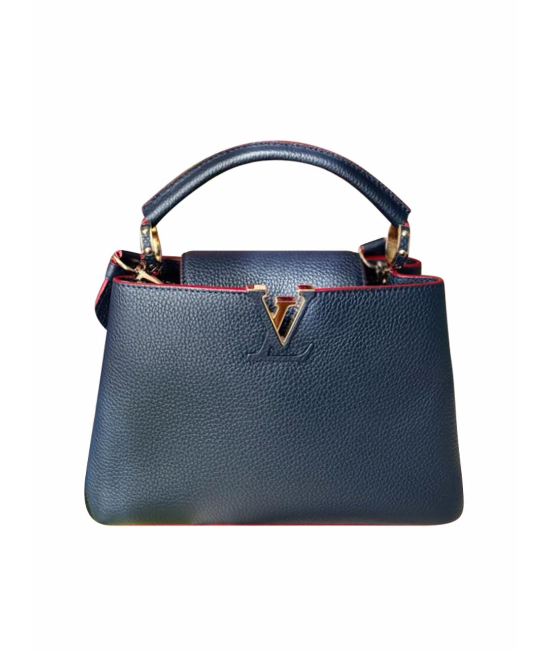 LOUIS VUITTON Темно-синяя кожаная сумка с короткими ручками, фото 7