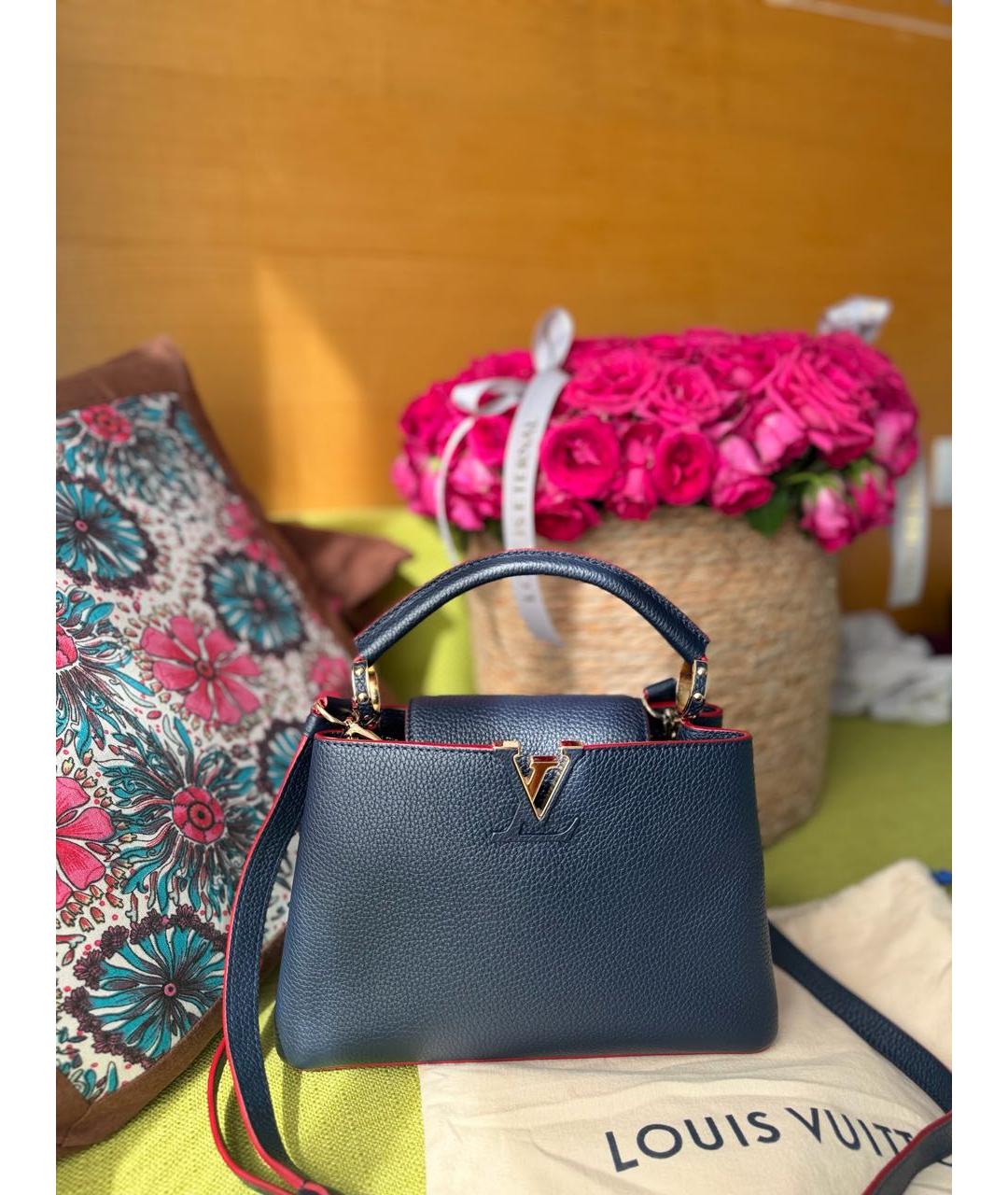 LOUIS VUITTON Темно-синяя кожаная сумка с короткими ручками, фото 6