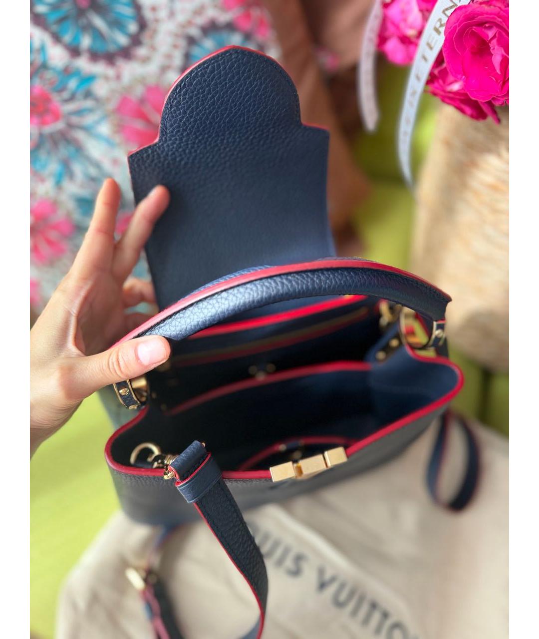 LOUIS VUITTON Темно-синяя кожаная сумка с короткими ручками, фото 5