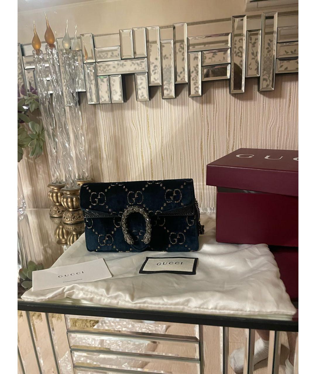 GUCCI Темно-синяя бархатная сумка через плечо, фото 2