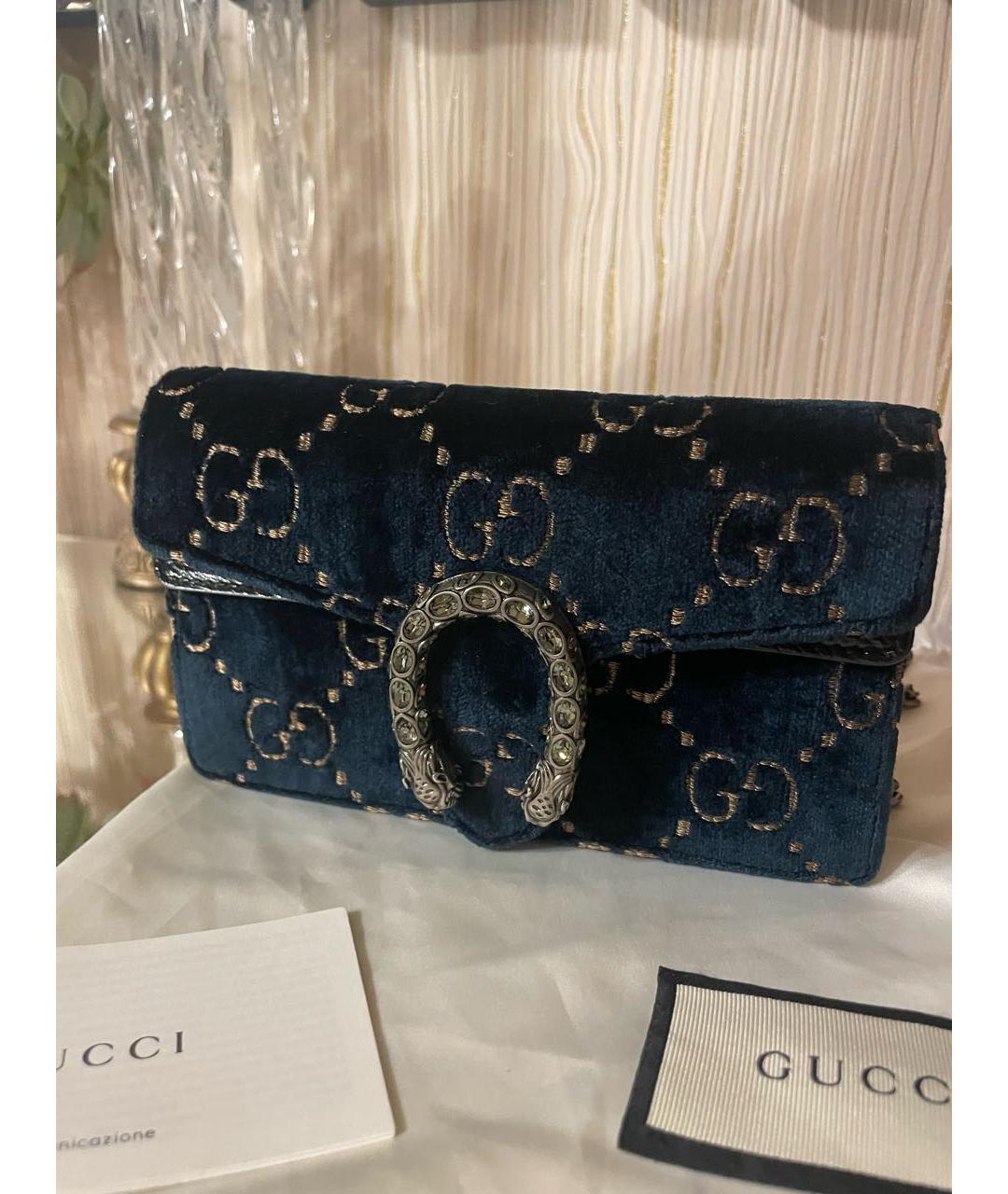 GUCCI Темно-синяя бархатная сумка через плечо, фото 5