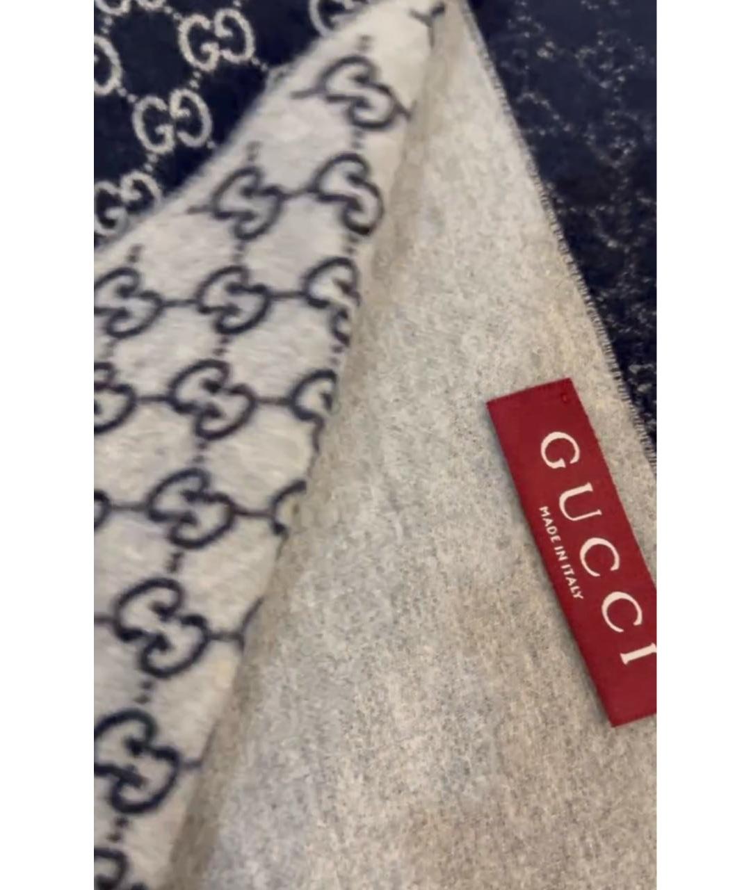 GUCCI Темно-синий шерстяной шарф, фото 3