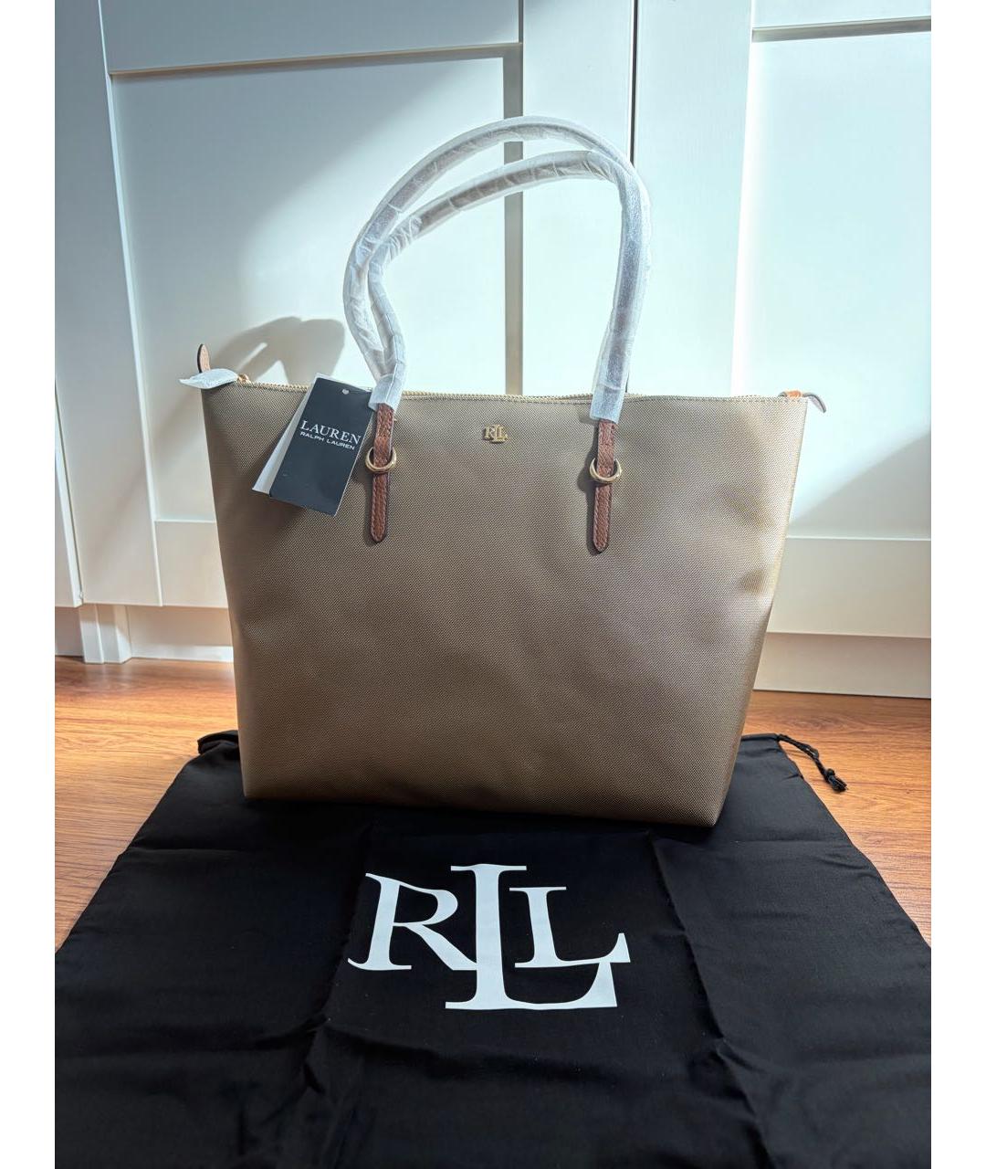 RALPH LAUREN Бежевая тканевая сумка тоут, фото 3