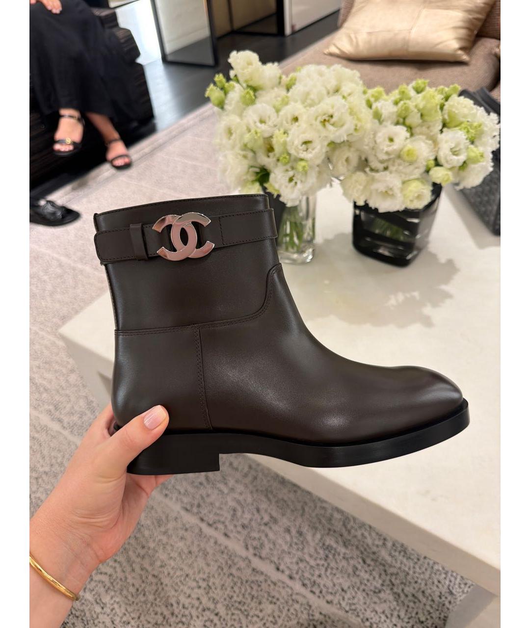 CHANEL Коричневые кожаные полусапоги, фото 6