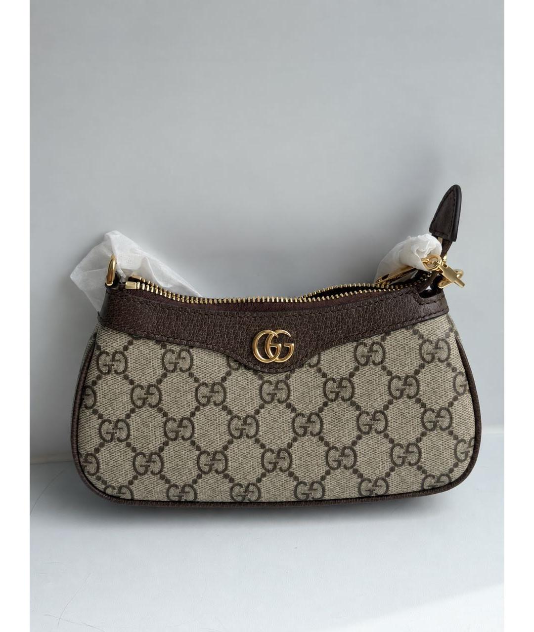 GUCCI Бежевая сумка с короткими ручками из канвы, фото 5