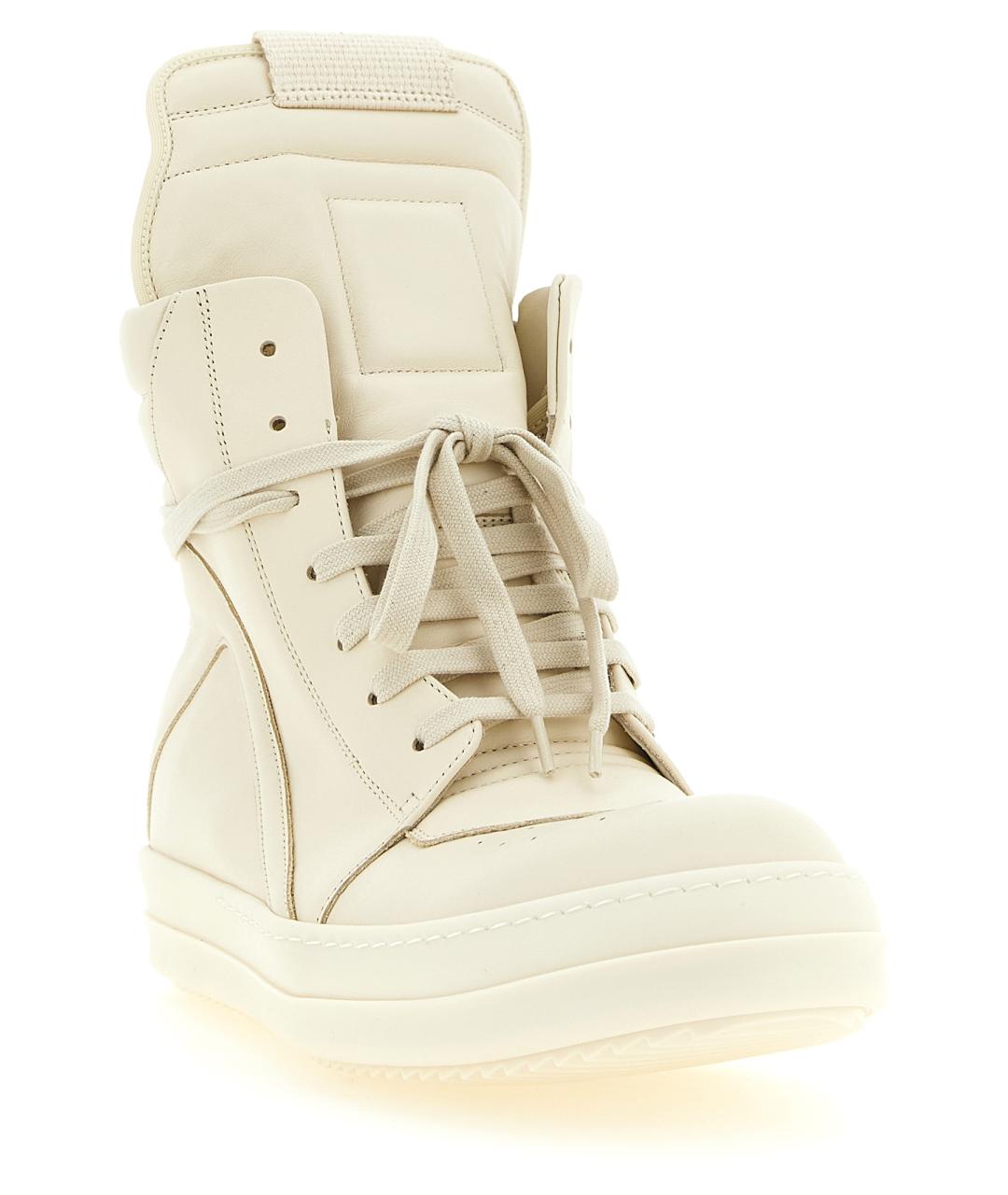 RICK OWENS Белые кожаные высокие кроссовки / кеды, фото 2
