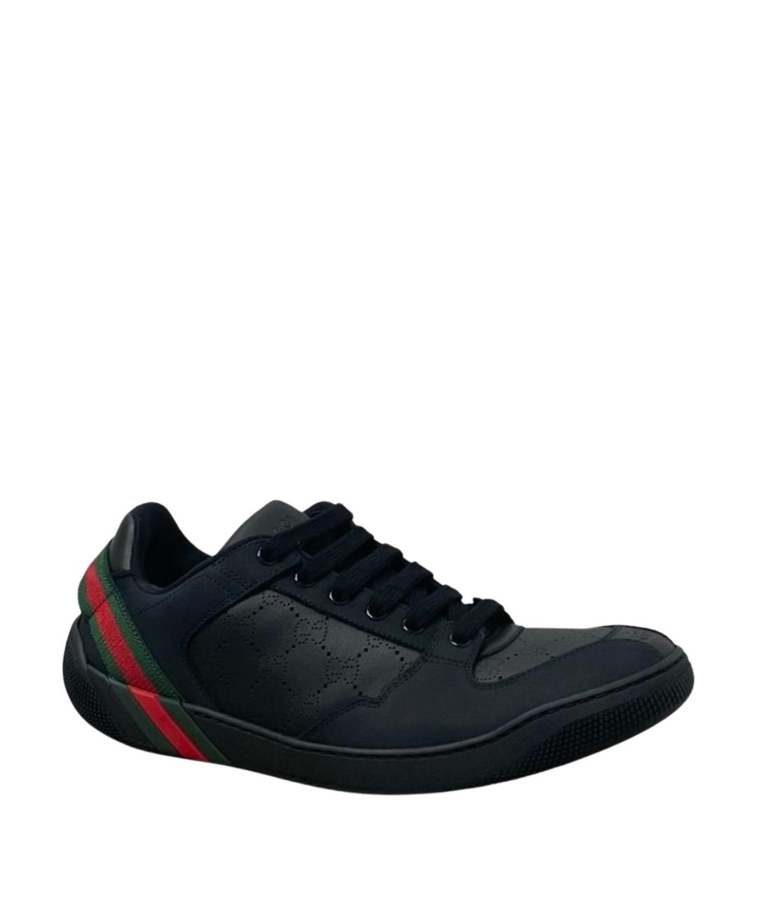 GUCCI Черные кожаные низкие кроссовки / кеды, фото 1