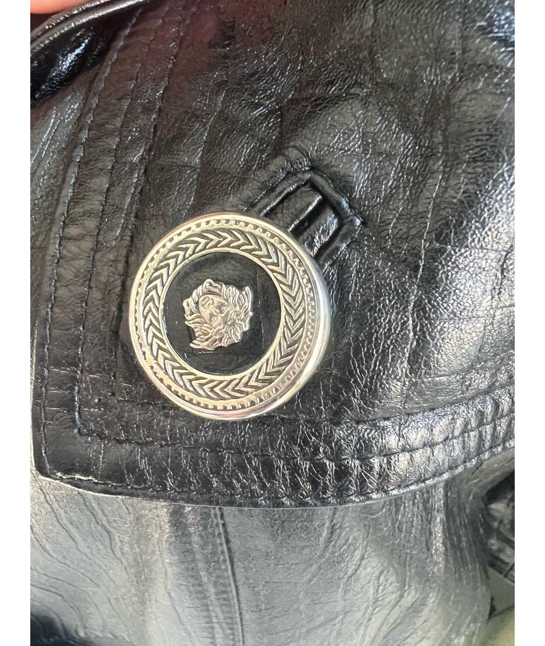VERSACE Черное кожаное пальто, фото 4