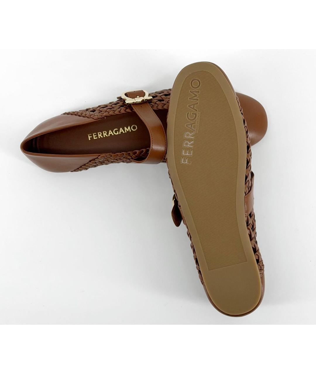 FERRAGAMO Коричневые кожаные балетки, фото 8