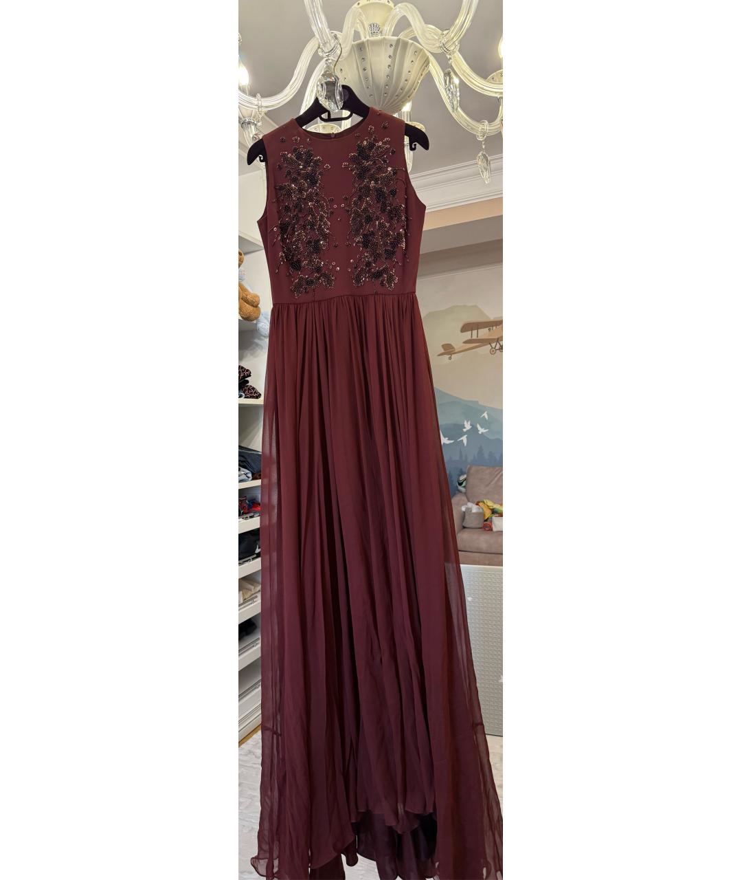 JENNY PACKHAM Бордовое шифоновое вечернее платье, фото 5