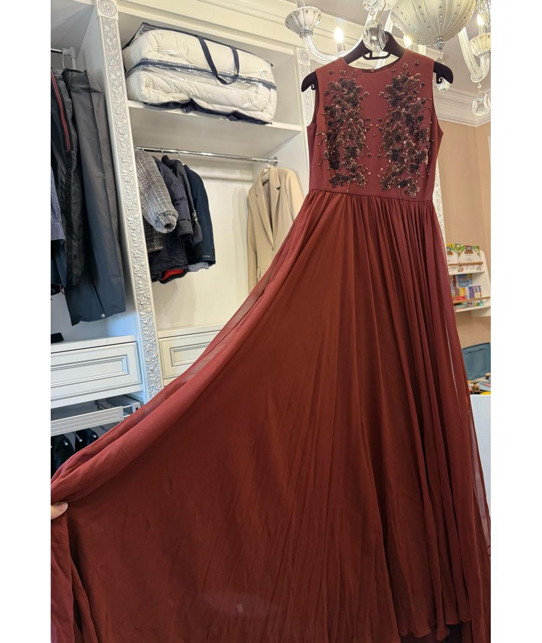 JENNY PACKHAM Бордовое шифоновое вечернее платье, фото 3
