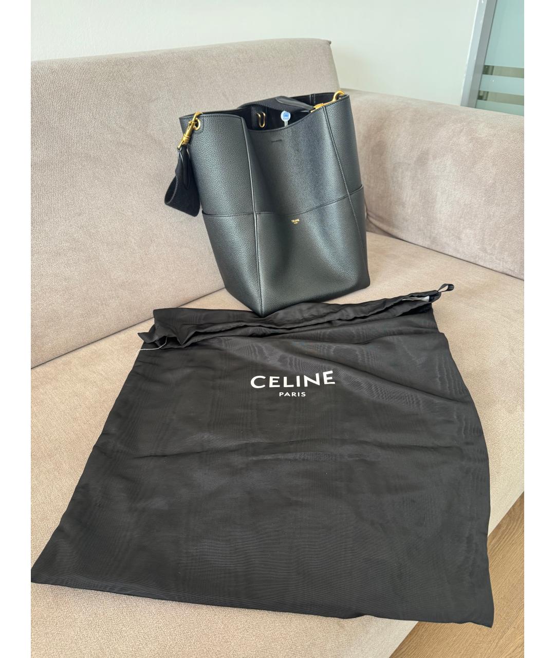 CELINE Черная кожаная сумка тоут, фото 7