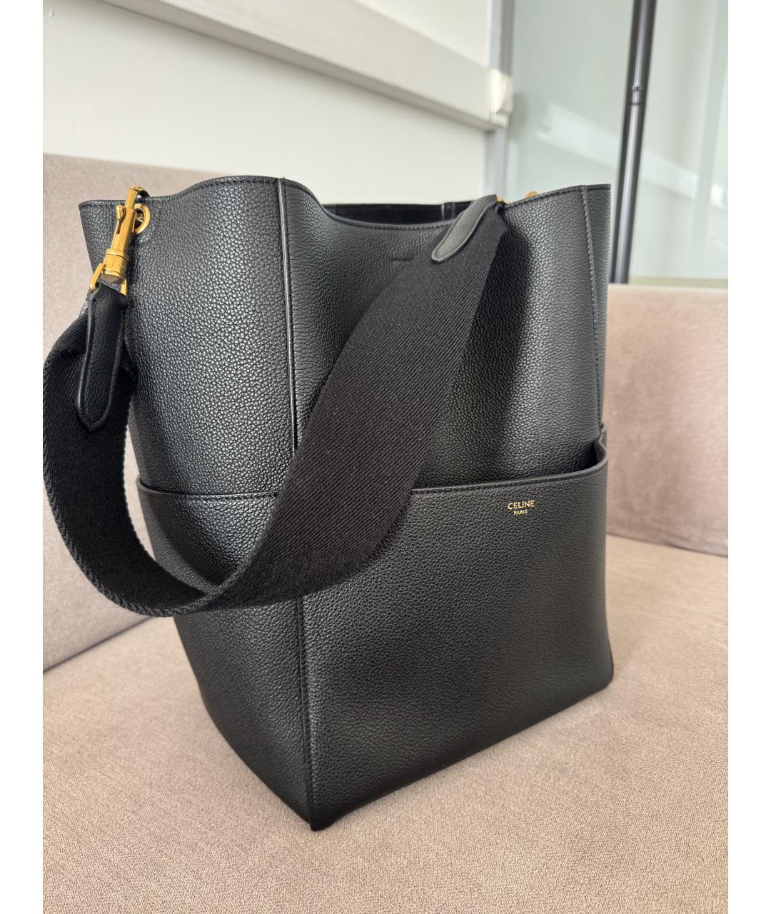 CELINE Черная кожаная сумка тоут, фото 2