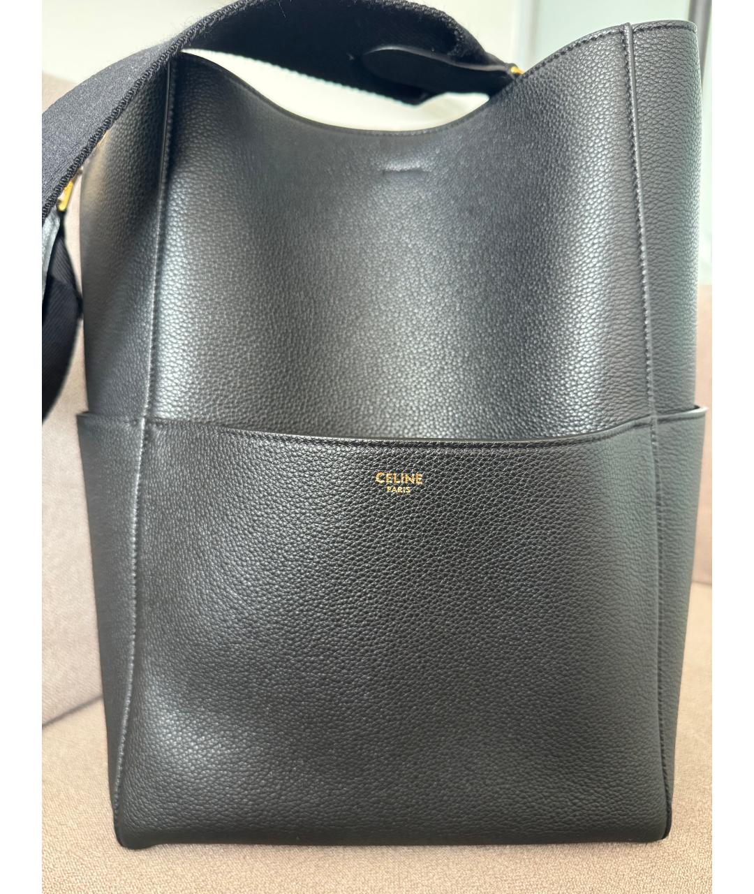 CELINE Черная кожаная сумка тоут, фото 8