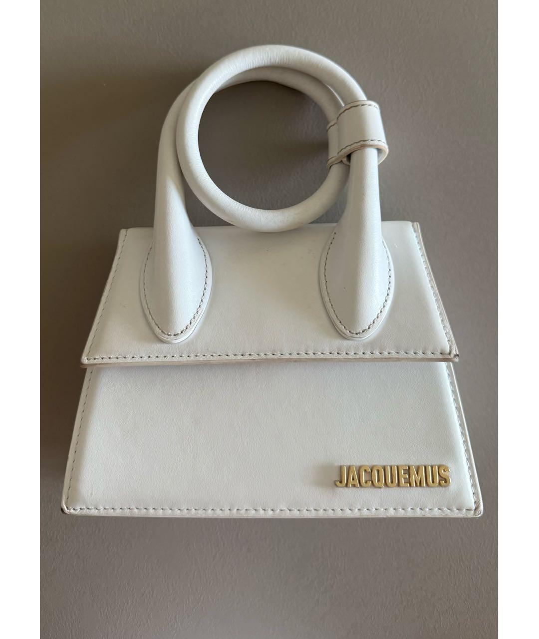 JACQUEMUS Белая кожаная сумка с короткими ручками, фото 4