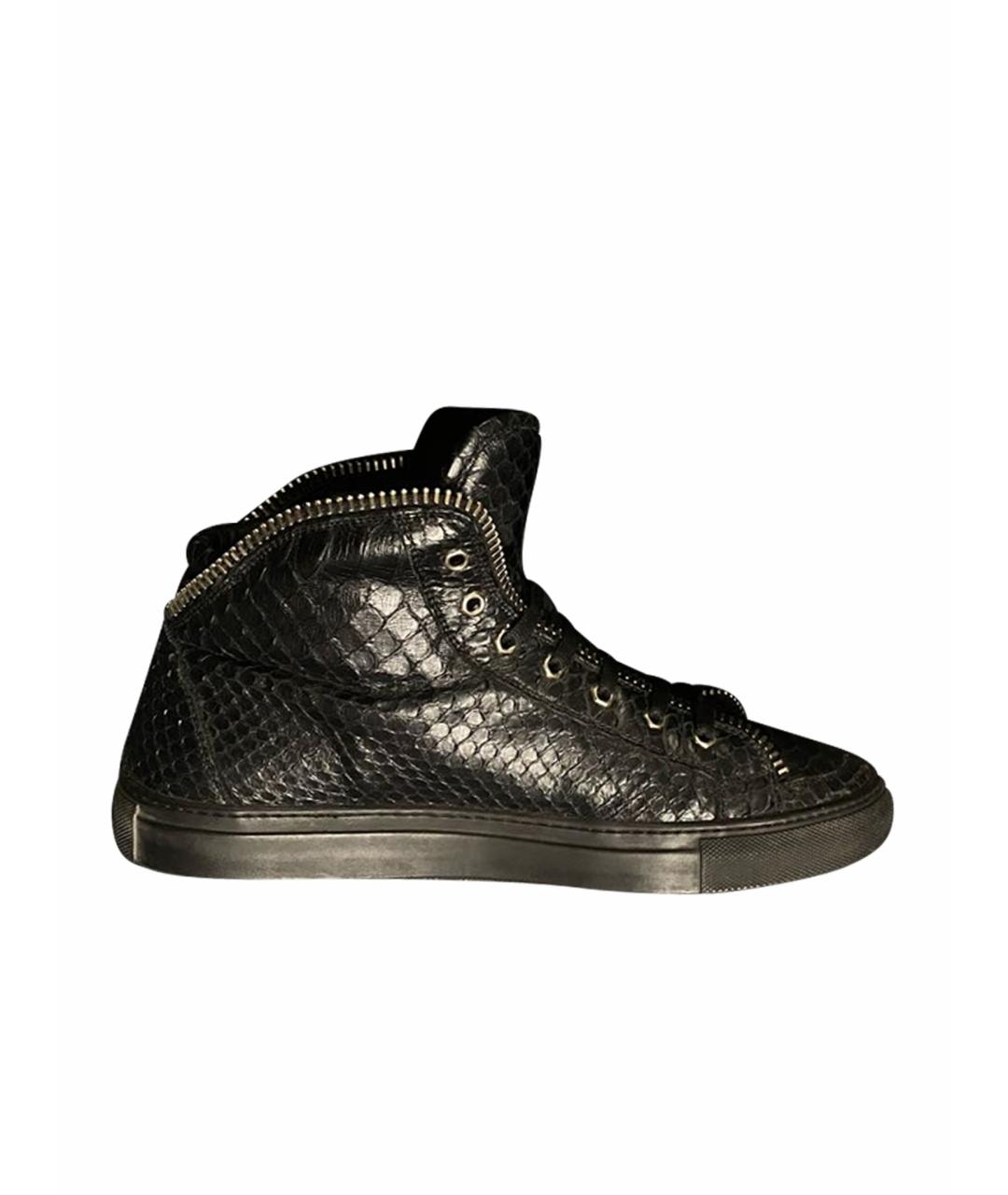 PHILIPP PLEIN Черные высокие кроссовки / кеды из кожи крокодила, фото 1