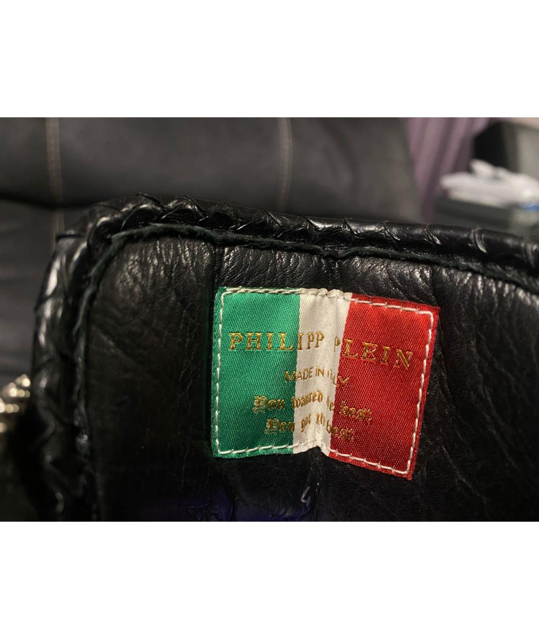 PHILIPP PLEIN Черные высокие кроссовки / кеды из кожи крокодила, фото 3