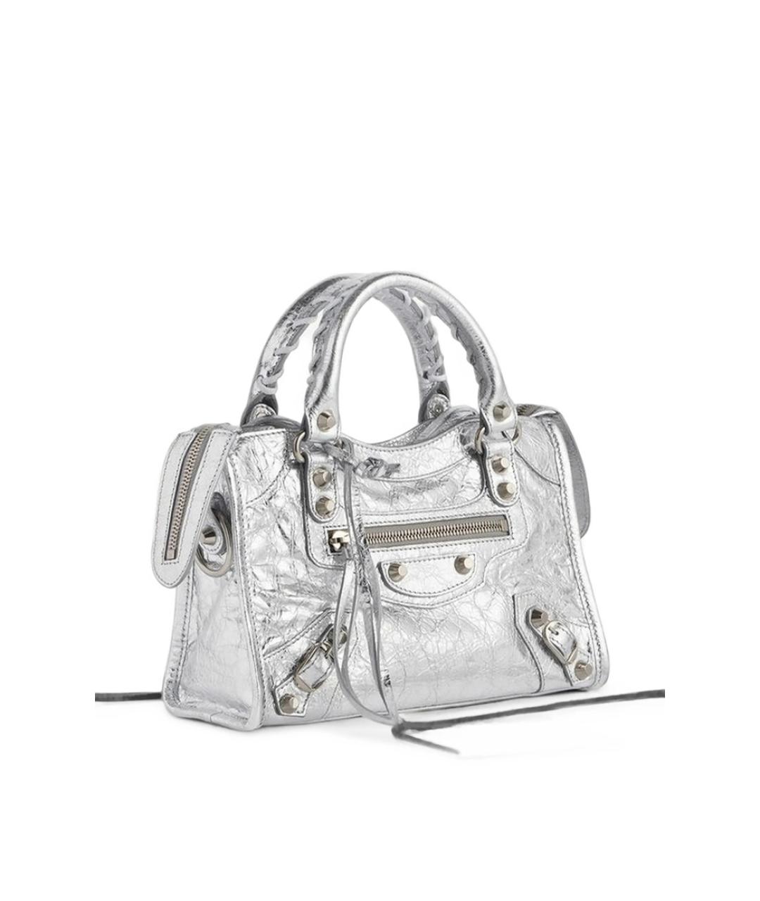 BALENCIAGA Серебряная кожаная сумка тоут, фото 3