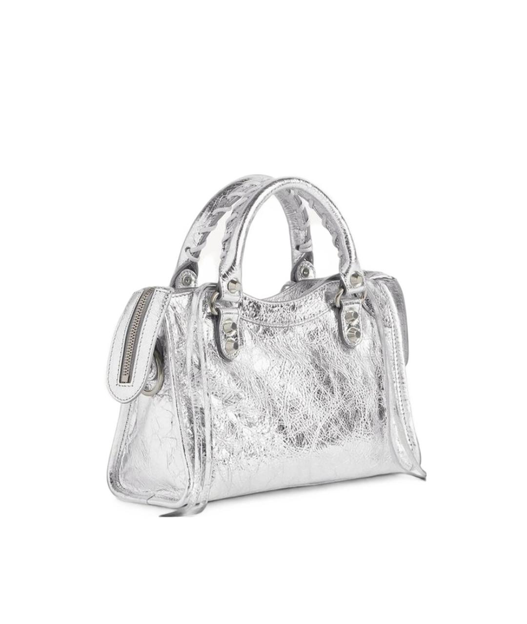 BALENCIAGA Серебряная кожаная сумка тоут, фото 2