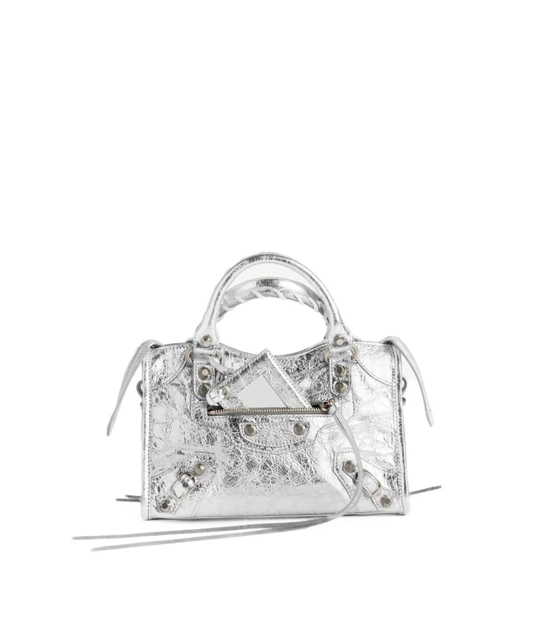 BALENCIAGA Серебряная кожаная сумка тоут, фото 1