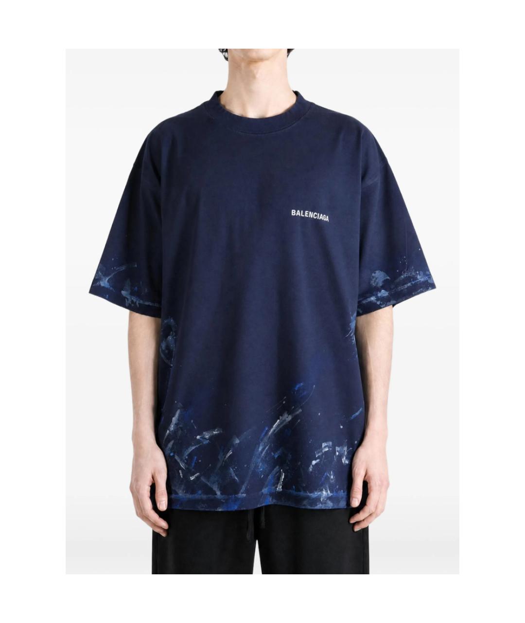 BALENCIAGA Синяя хлопковая футболка, фото 2