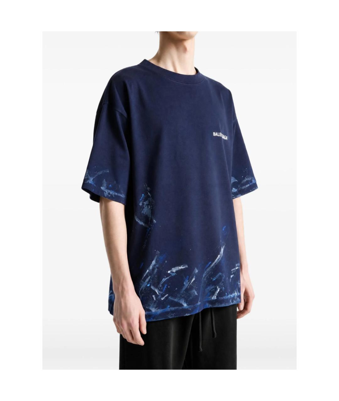 BALENCIAGA Синяя хлопковая футболка, фото 4