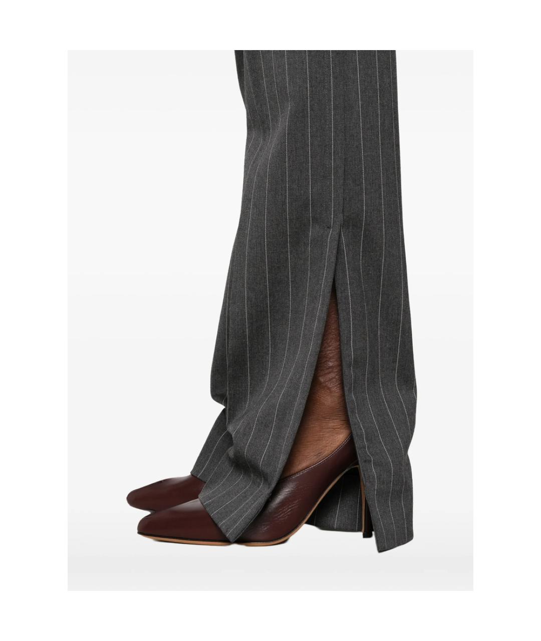 SPORTMAX Серые шерстяные прямые брюки, фото 2
