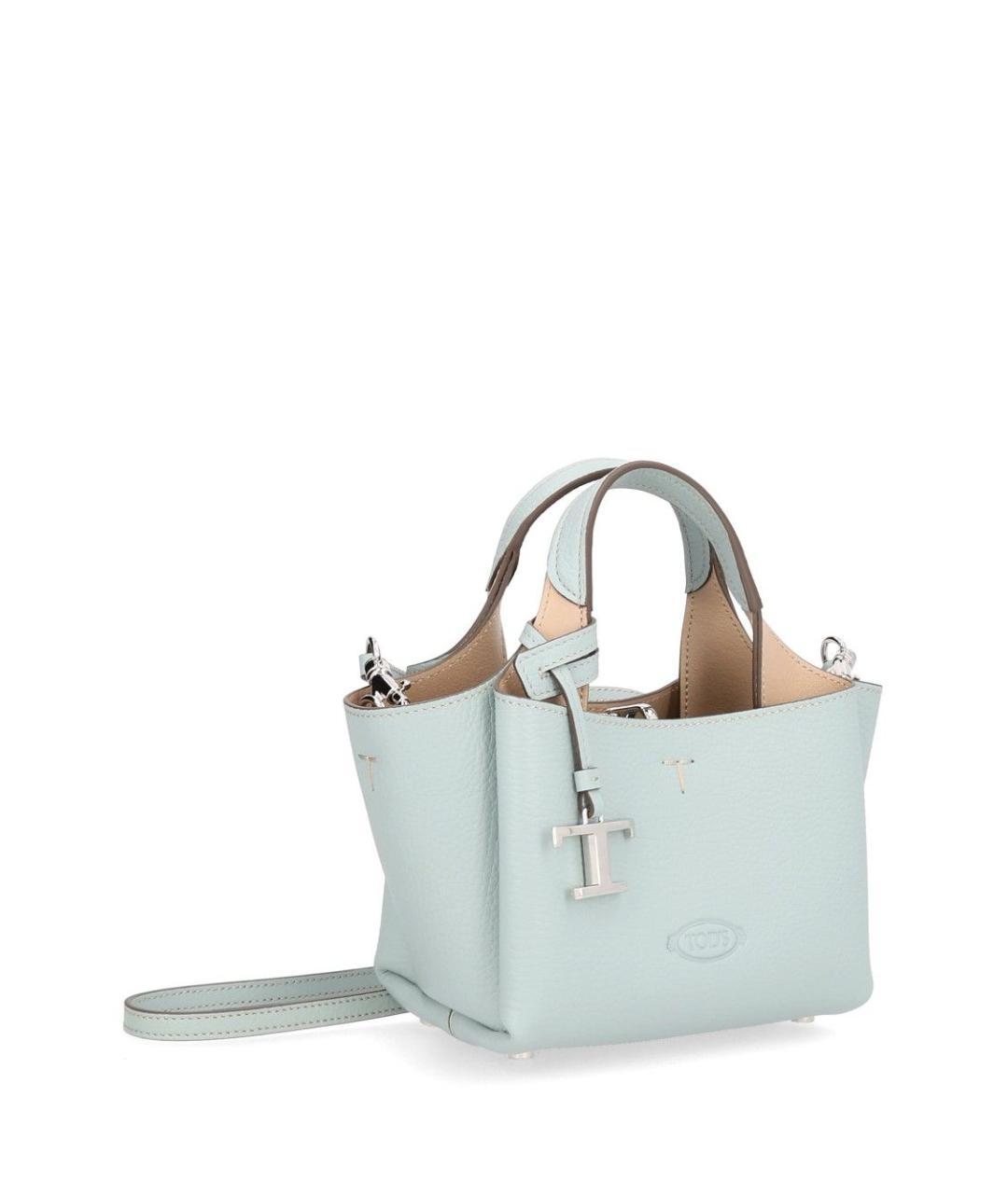 TOD'S Голубая кожаная сумка с короткими ручками, фото 2