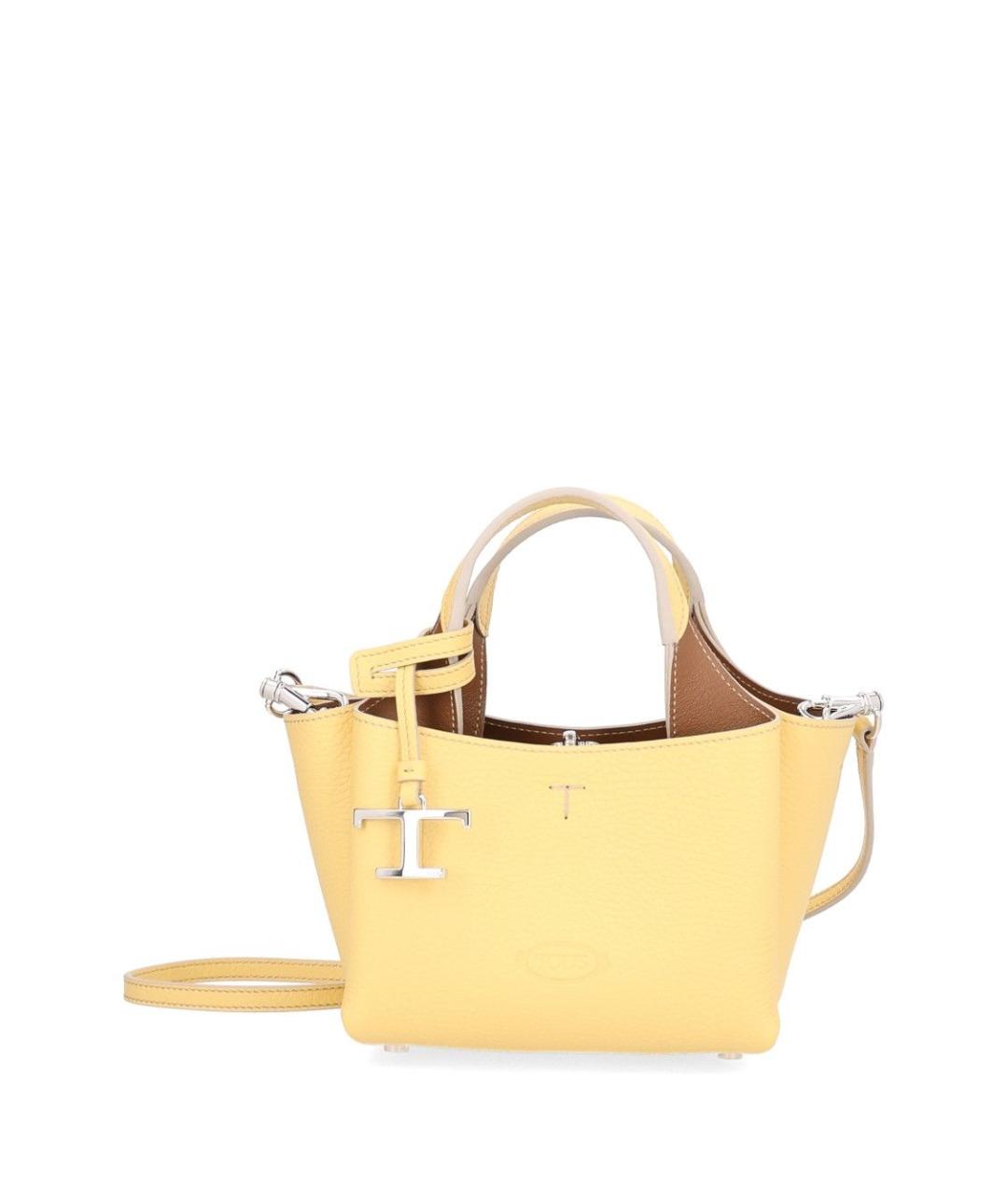 TOD'S Желтая кожаная сумка с короткими ручками, фото 1