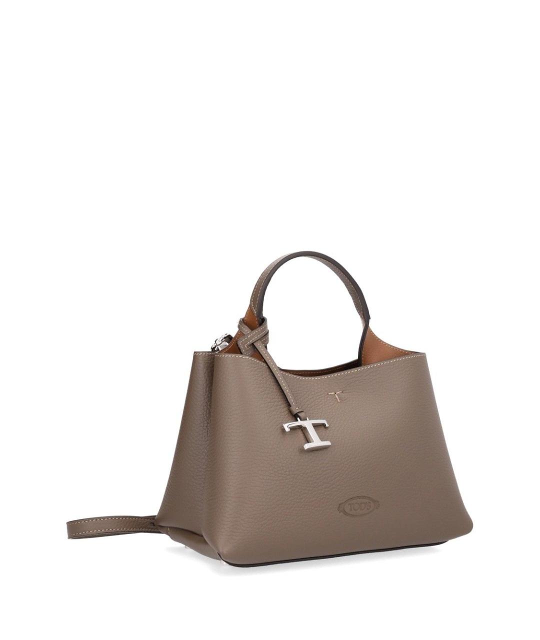 TOD'S Серая кожаная сумка с короткими ручками, фото 2
