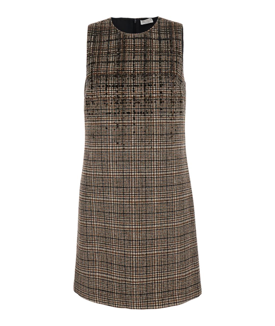 BRUNELLO CUCINELLI Коричневое шерстяное повседневное платье, фото 1