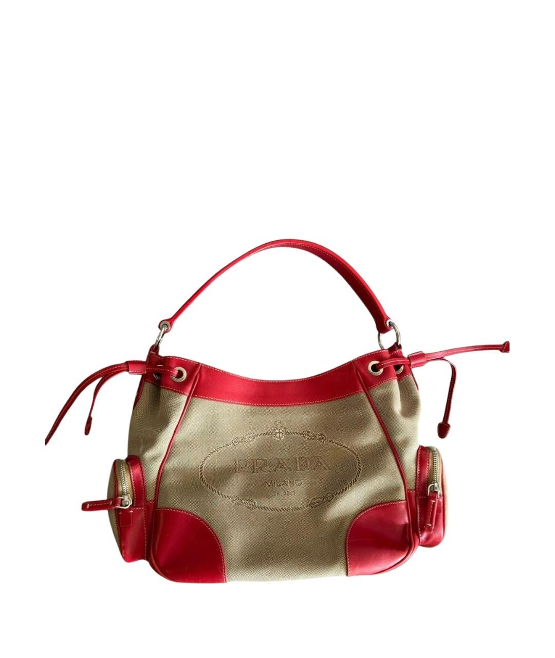 PRADA Красная сумка с короткими ручками из канвы, фото 1