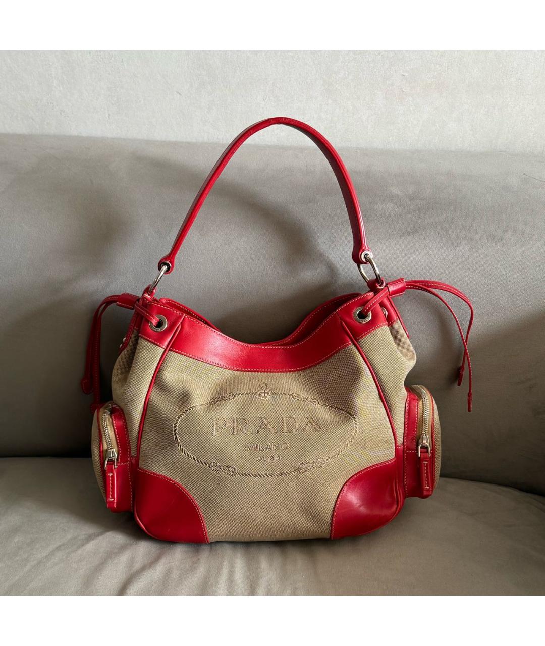 PRADA Красная сумка с короткими ручками из канвы, фото 2