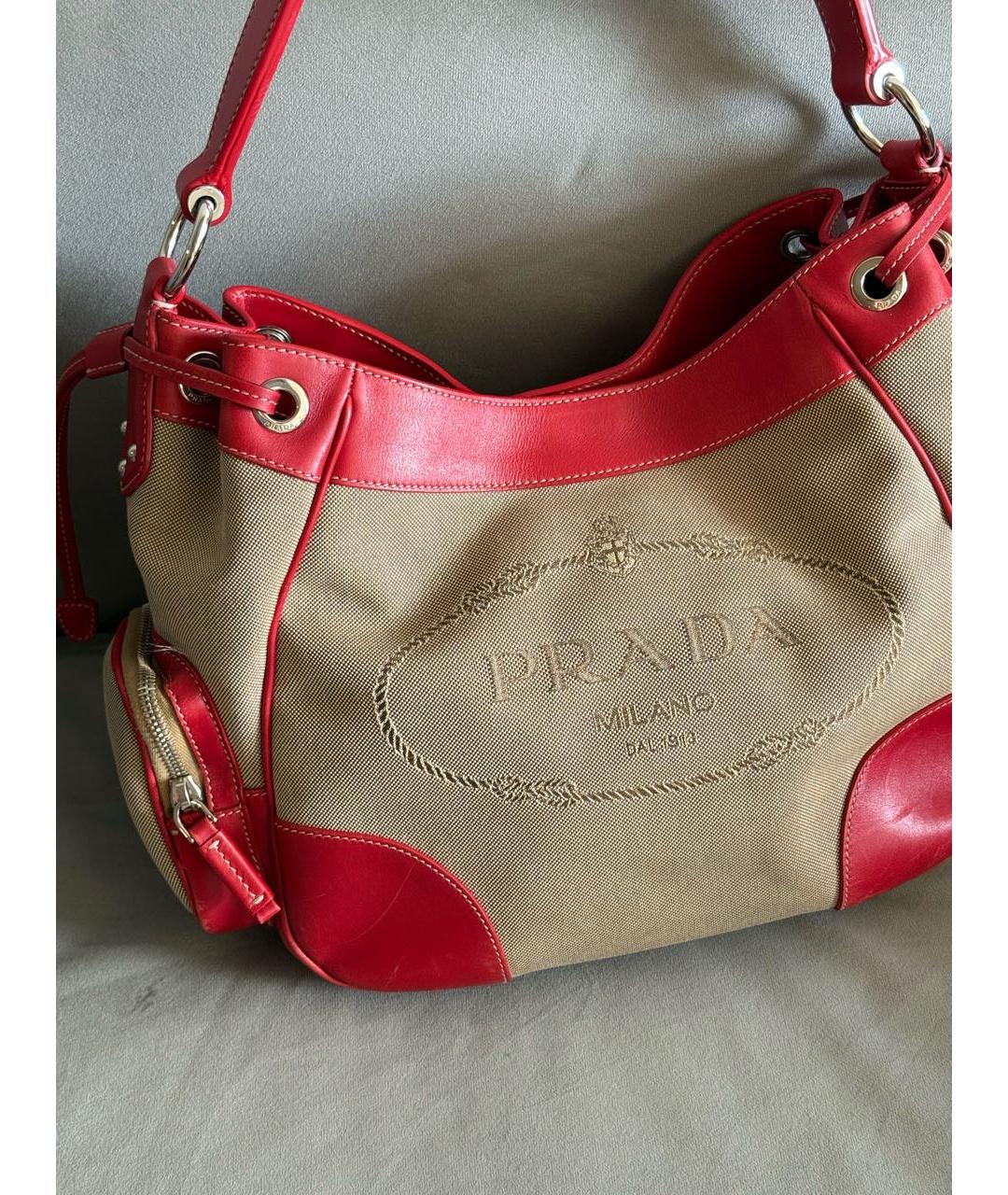 PRADA Красная сумка с короткими ручками из канвы, фото 5
