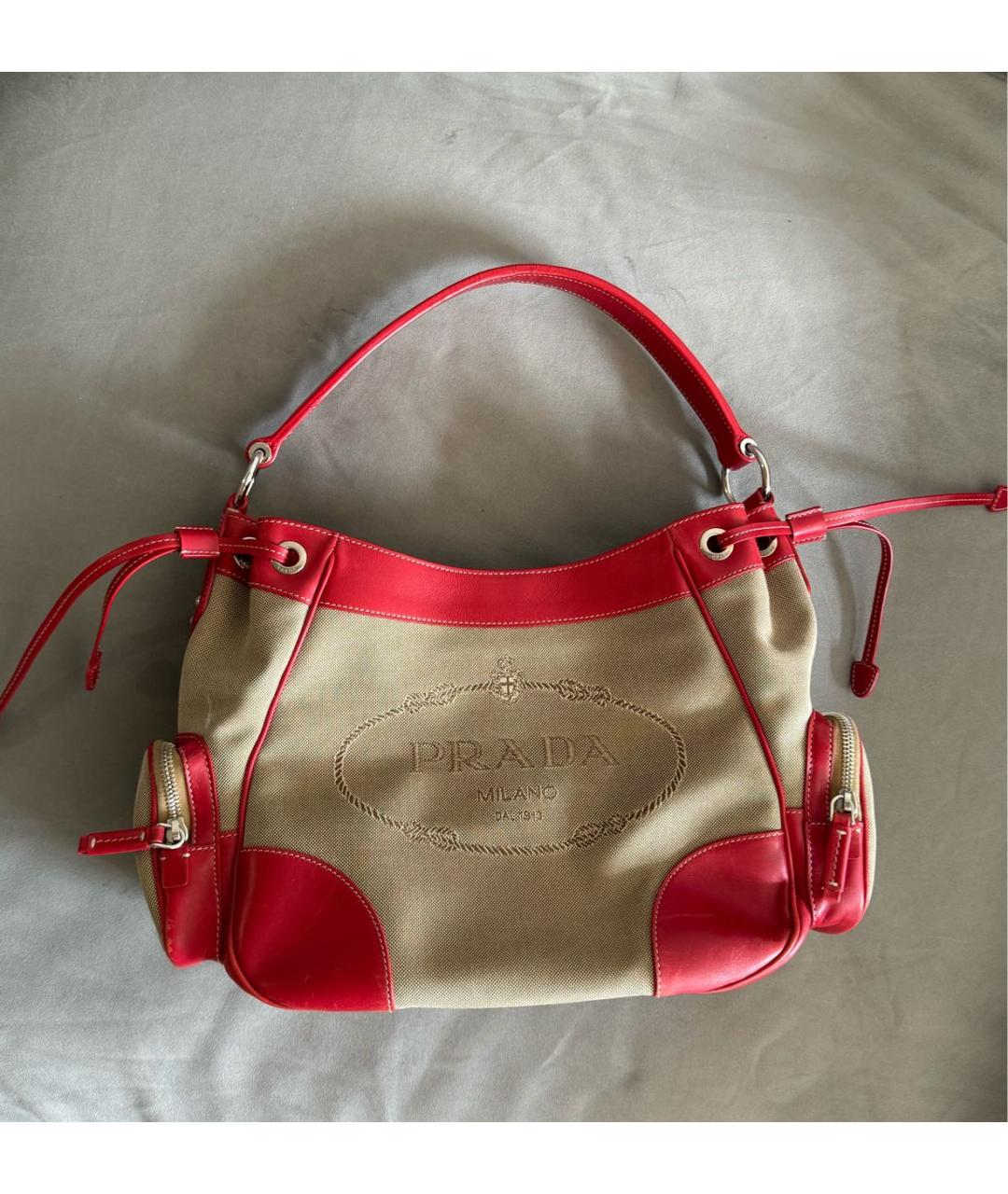 PRADA Красная сумка с короткими ручками из канвы, фото 9