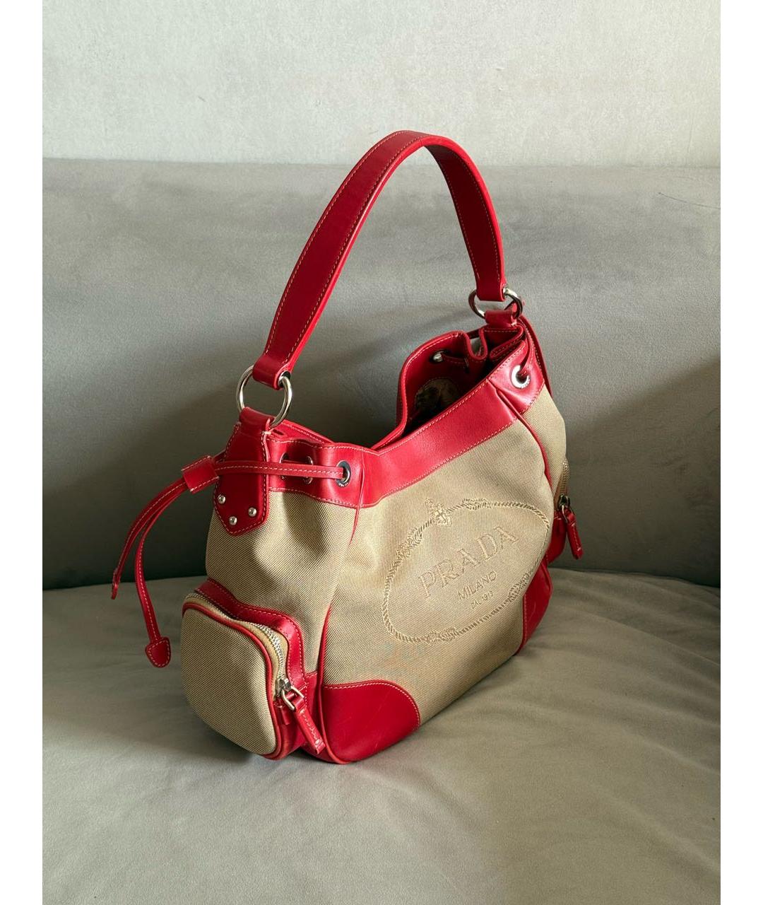 PRADA Красная сумка с короткими ручками из канвы, фото 6