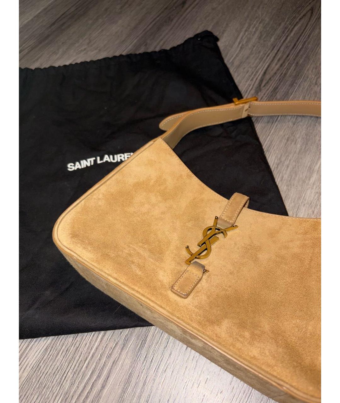 SAINT LAURENT Коричневая замшевая сумка с короткими ручками, фото 2