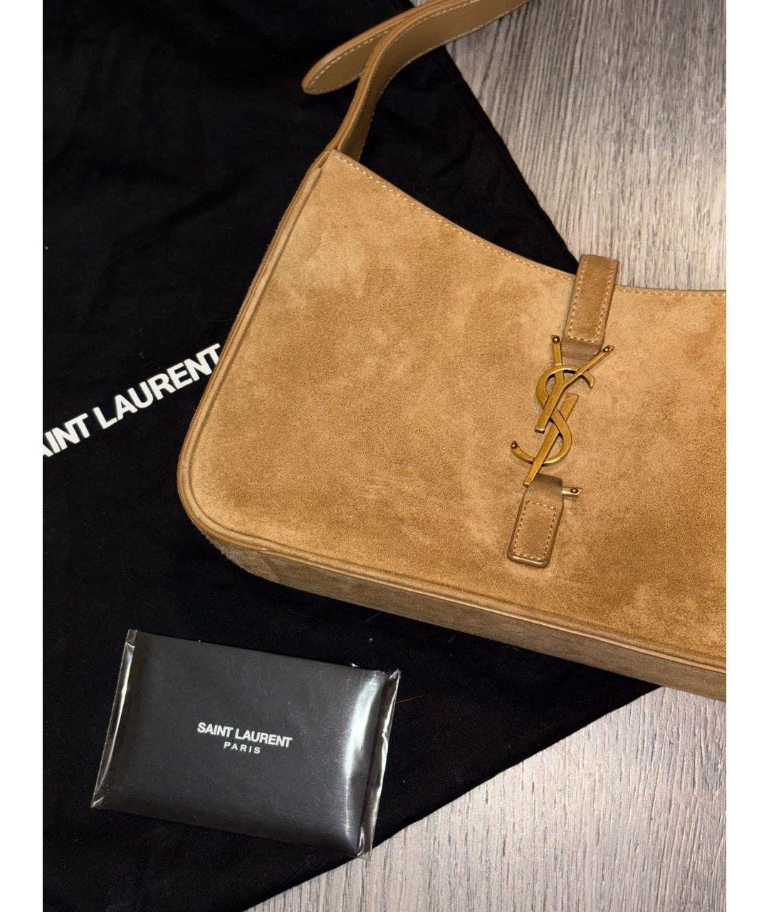SAINT LAURENT Коричневая замшевая сумка с короткими ручками, фото 4