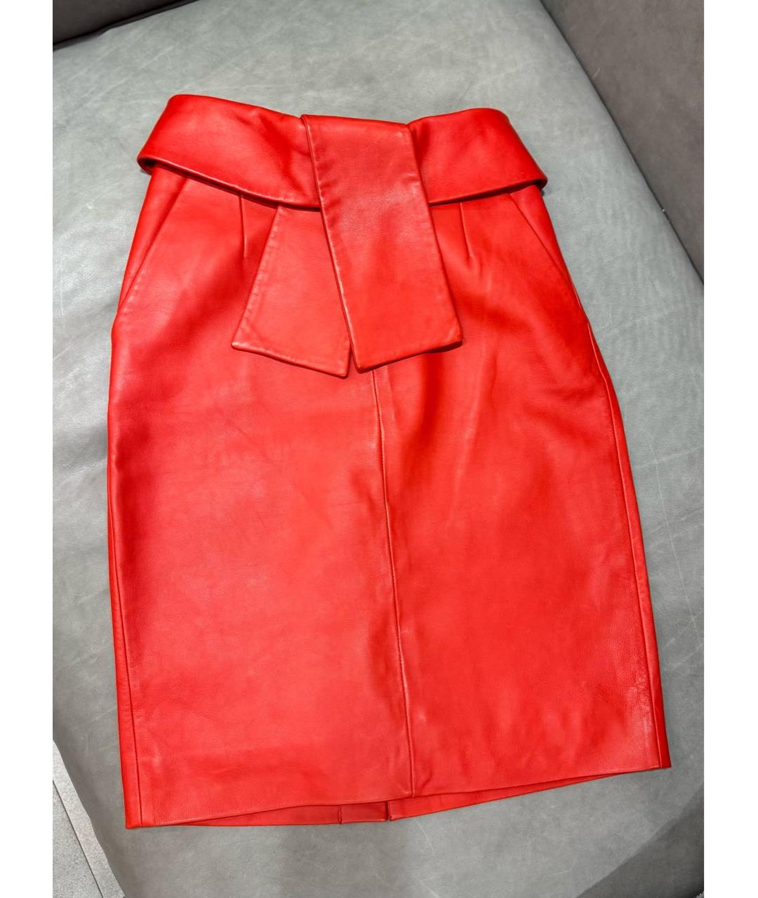 BALENCIAGA Красная кожаная юбка миди, фото 3