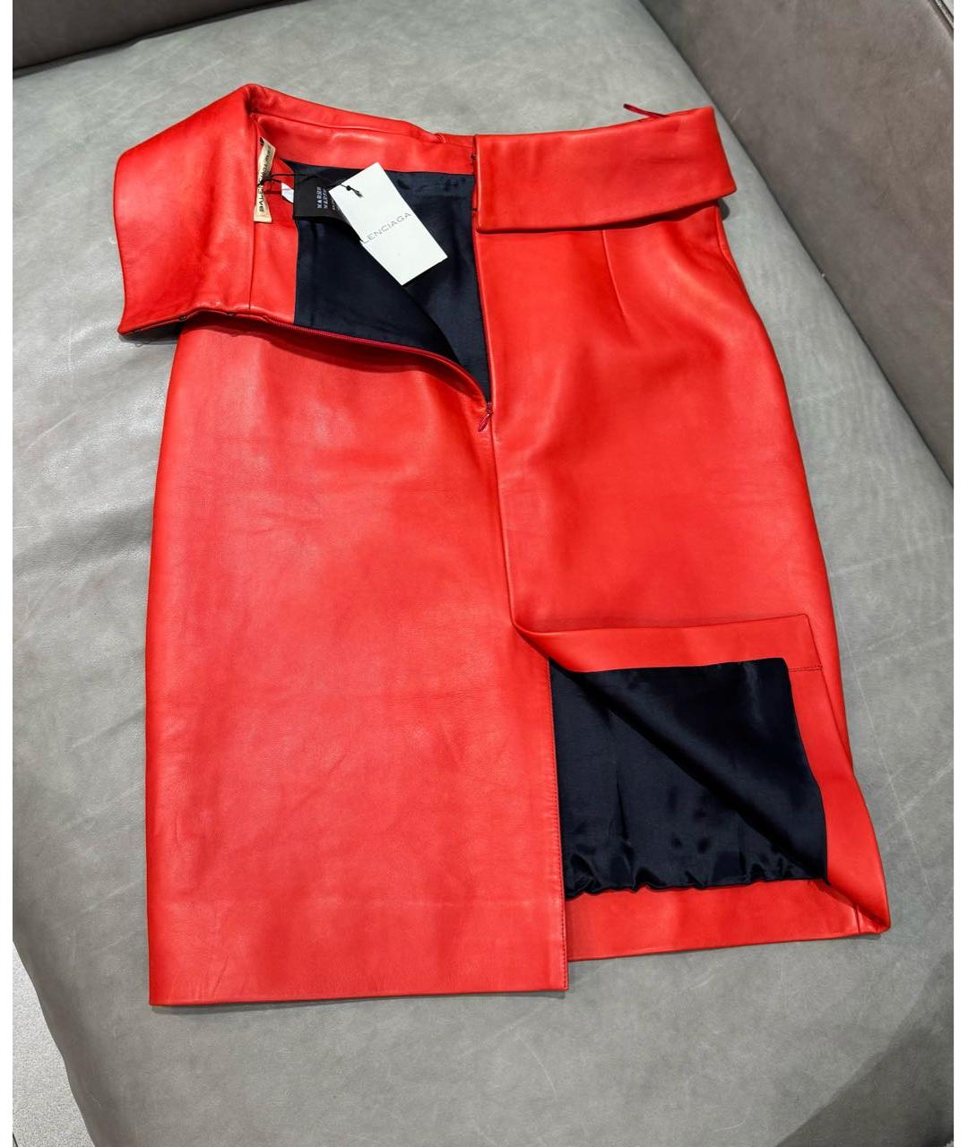 BALENCIAGA Красная кожаная юбка миди, фото 4