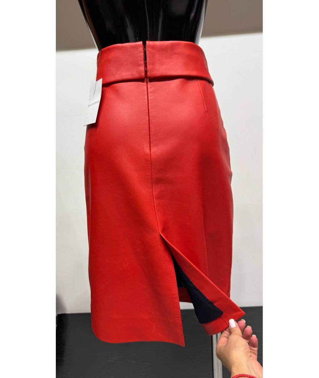 BALENCIAGA Красная кожаная юбка миди, фото 2